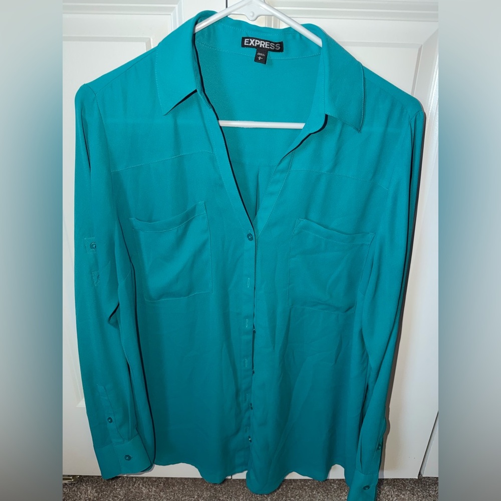 Express Portofino Teal Women's Button-Up Blouse size large gently worn